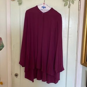 Eileen Fisher Silk Georgette Crepe V-Neck Shirt in a maroon  size XL